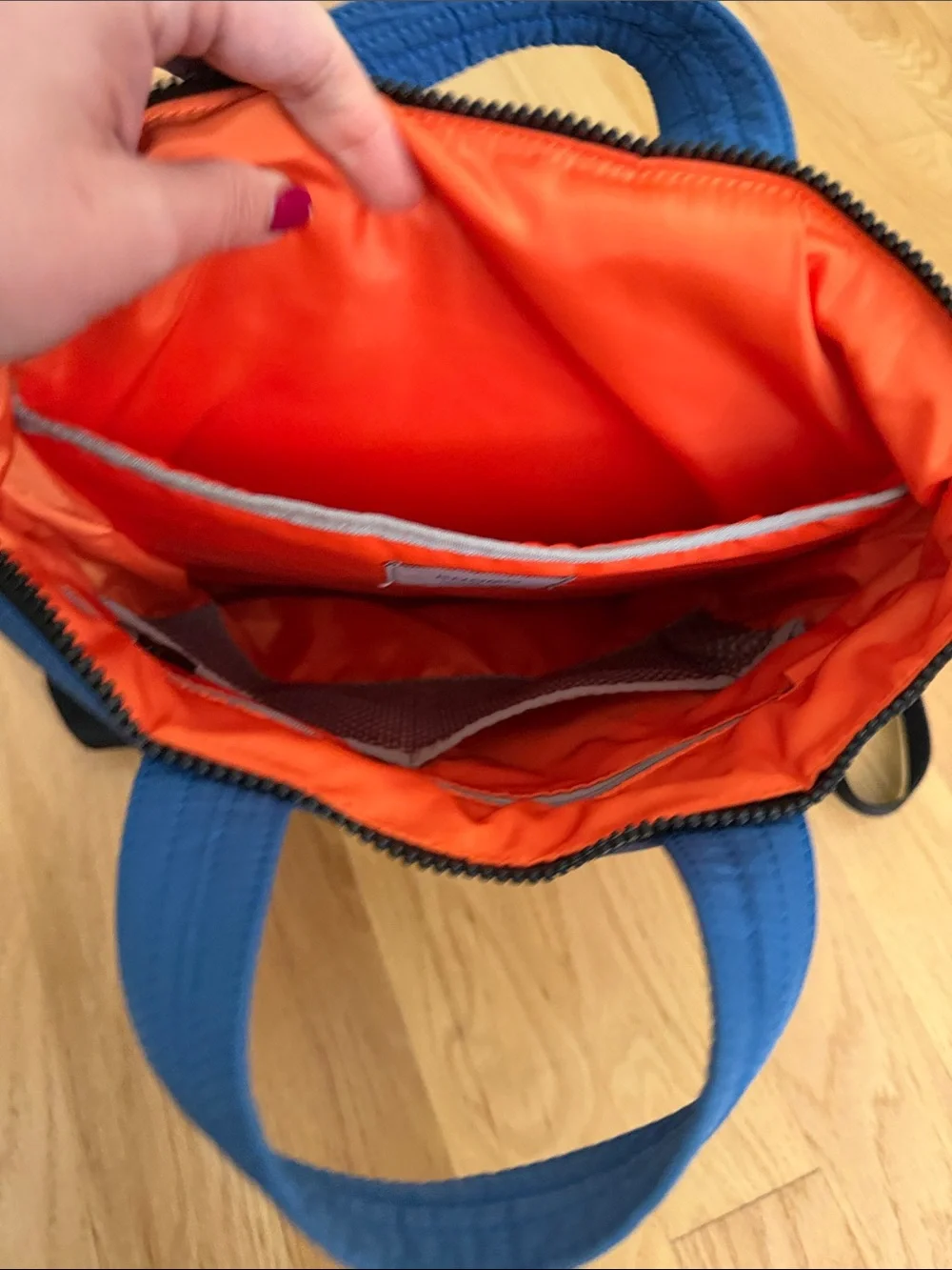 Blue Nylon Backpack Tote with Front Zip - Mismo